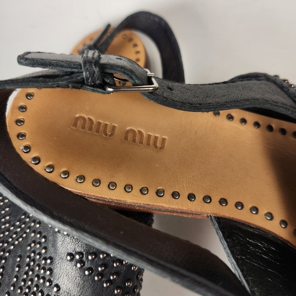 MIU MIU Women's Carousel Sandal Size 38.5 / 8 Black Studded Leather Luxury Shoe - Picture 5 of 10